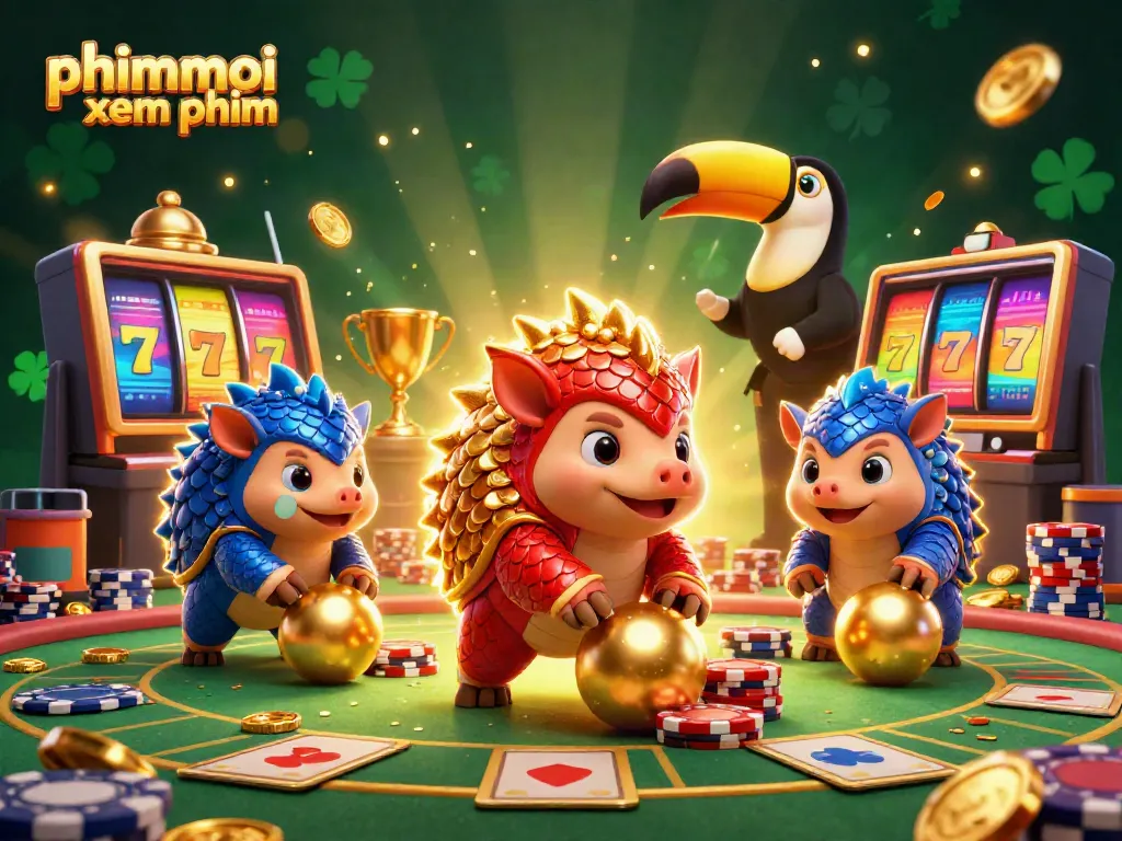 Engage with phimmoi xem phim through a thrilling 3D scene featuring rival pangolins in an exciting casino setting.