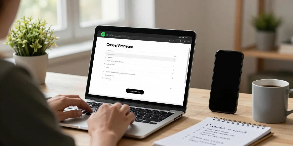 Guide to cancel Spotify Premium subscription, showing the account settings page and cancellation steps.
