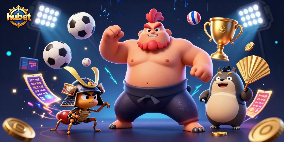 Experience thrilling wins at hubet with powerful sumo and samurai in a vibrant casino atmosphere.